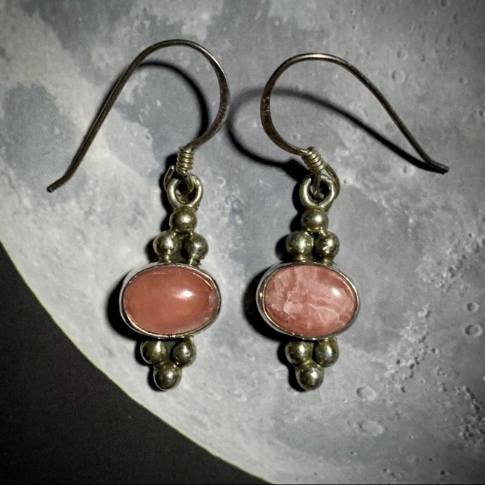 Vintage rodochrosite gemstone sterling earrings - Picture 5 of 10